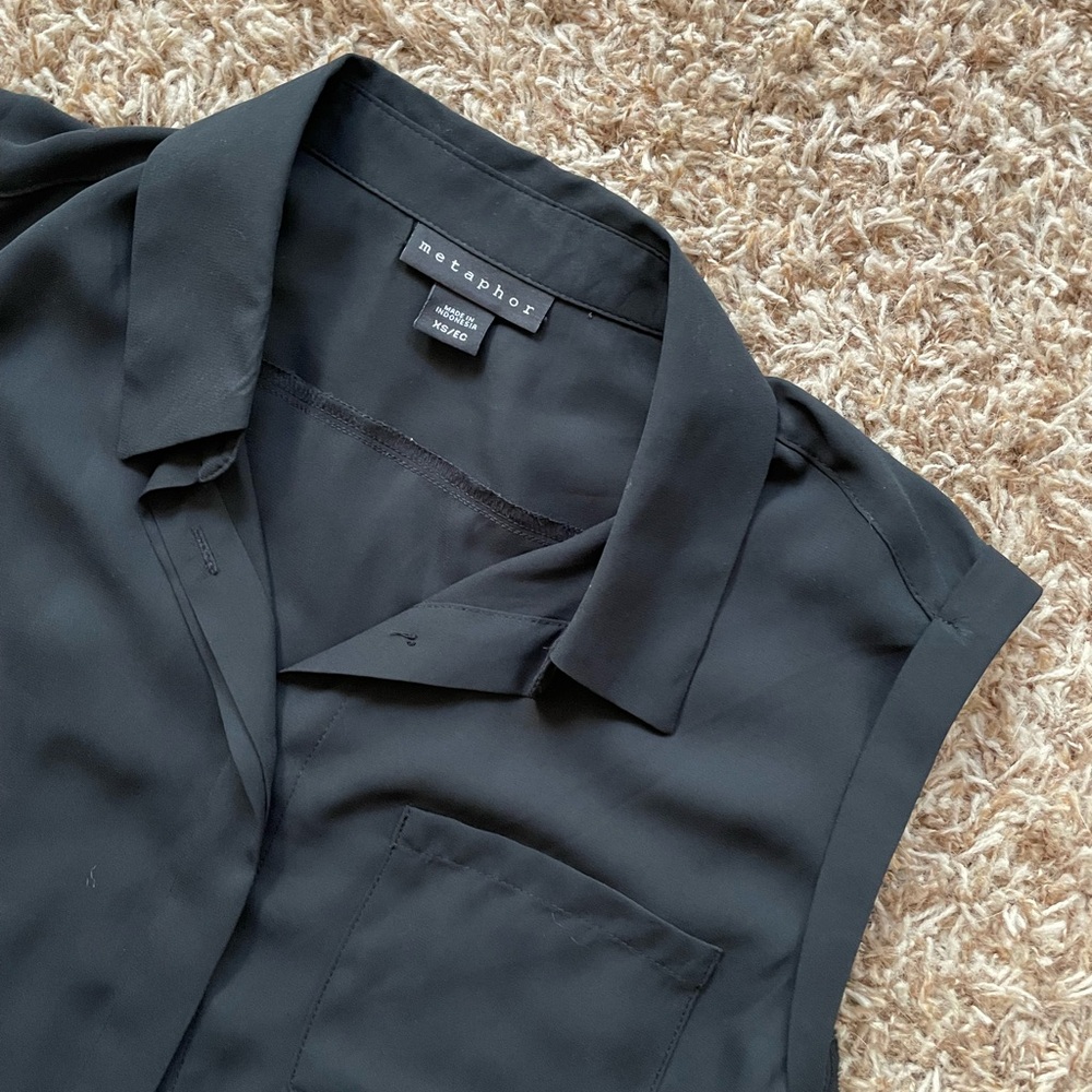 Metaphor Charcoal Button Down sleeveless Shirt